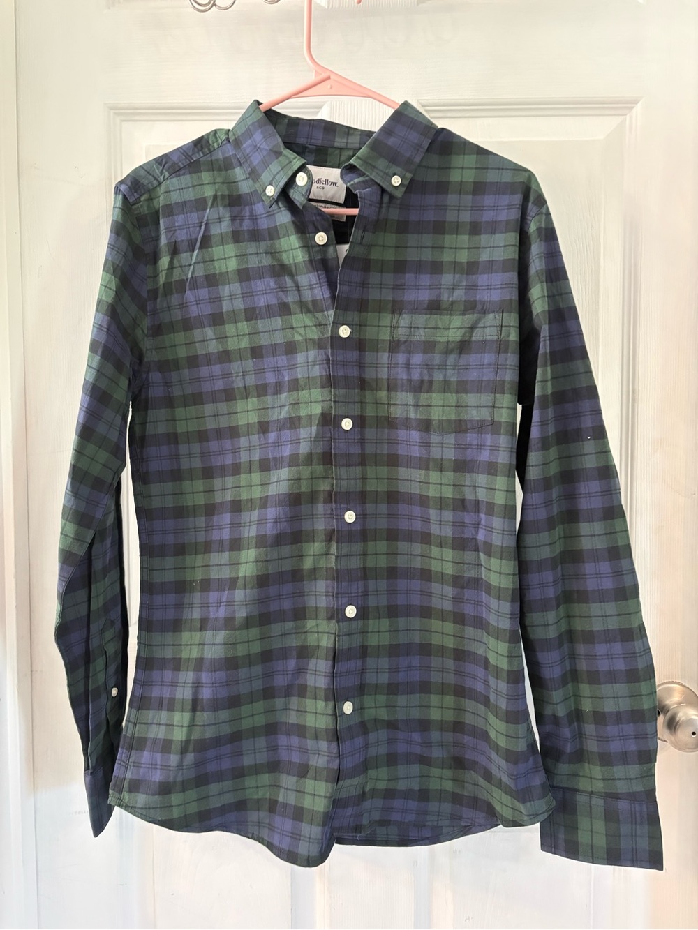 Men's Green & Blue Plaid Button-Down Shirt